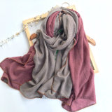Plain Joint Contrast Color Polyester Lady Scarf with Lace (HT10)