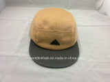 Fashion Flat Brim 5 Panel Hat with Leather Patch Logo