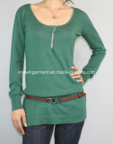Women Knitted Round Neck Long Sleeve Fashion Clothes with Buttons
