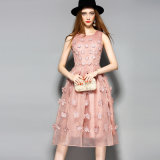 Fashion Apparel 3D Petals Pattern Pleated Jiont Party Dress