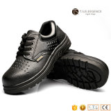Black Genuine Leather Rubber Sole Safety Shoes for Men