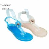 Gold Lipping Ladies Jelly Shoes Clip Toe PVC Sandals with Flower