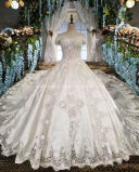 Satin Wedding Dress Cathedral Train Strapless Palace Wedding