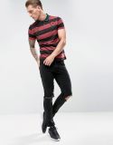 Stripe Polo Shirt with Rose Embroidery