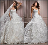 White Sweetheart Taffeta Ball Gown Wedding Dress with Veils Yao83