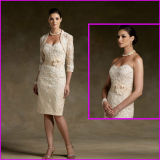 Champagne Mother of The Bride Groom Dress Lace Taffeta Sweetheart Jacket Short Evening Dress N130