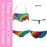 Sexy Rainbow Tassel Detachable Halter Beach Bikini