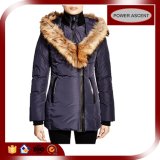 2016 Ladies Navy Long Padded Winter Coat with Heart-Shaped Fur