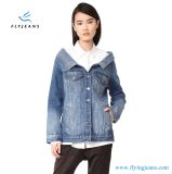Boxy Denim Jacket for Women and Ladies with a Wide Shoulder-Baring Neckline