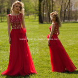 Red Ladies Party Dress A-Line Applique Chiffon Evening Prom Dresses Y2026