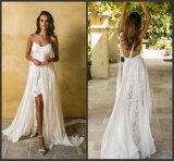 Lace Bridal Gown Spaghetti Chiffon Garden Beach High-Low Wedding Dress Y6401