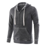 Customized Casual Fashion Men's Long Sleeve Cadet/Blue&Burnout/Gray Pocket Hoodie
