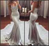 Strapless Party Prom Gowns Silver Lace Spandex Evening Dresses G11399