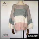 Ladies Distressed Knitted Contrast Color Sweater