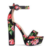 Wholesale Fashion Rough High Heel Rose Bandage Embroidered Sandals Shoes