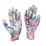 Flower Printed Polyester Palm Nitrile Coated Lady Garden Gloves for Pruning