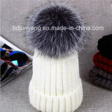 Knitted Real Fur POM POM Attached Crochet Fancy Warm Hats