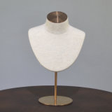 Fiberglass Jewelry Display Neck Mannequin in Linen Wrapped