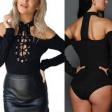 Fashion Women Black Jumpsuit Romper Bandage Bodysuit Blouse