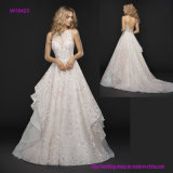 Modern Strap Back Full Floral Wedding Dress with Layered Ivory Organza