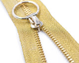 Metal Zipper Shiny Silver with Circle Puller and Yellow Tape/Top Quality