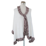 Lady Fashion Acrylic Knitted Ruffle Trim Scarf Wrap Shawl (YKY4158B-2)