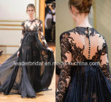 Long Sleeves Prom Party Dresses Black Lace Chiffon Zuhuaimurad Evening Dress W147194