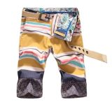 2015 New Yarn Dyed Medium Pants/ Button Decoration Color Stitching Leisure Metrosexual Striped Shorts