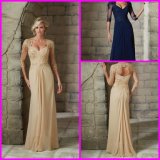 Lace Evening Dresses Champagne Navy Cap Sleeves Beaded Chiffon Mother Party Prom Evening 2016 Z401