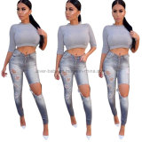 2017 New Design Gray Denim Ripped Skinny Jeans L550