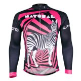 Pink Zebra Stipes Men's Long Sleeve Breathable Cycling Jersey