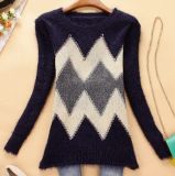Long Hair Diamond Pattern of Bright Silk Female Sweater