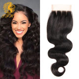 3 Part Lace Closure 4X4 Body Wave Human Hair Closure Piece with Baby Hair Natural Black Color No Bleached Knots