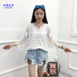 White Women Blouse Sexy Lace Crochet Boho Casual Beach Bikini Cover up Blouses Shirt Tops Cheap Clothes China