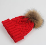 Lady Fashion Racoon Fur Acrylic Knitted Winter Warm Hat (YKY3122)