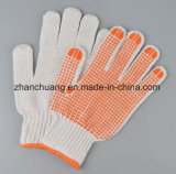 Bleached and PVC Dotted White Cotton Knitted Working Gloves