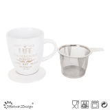 11oz Ceramic Mug with Filter Brown Brush Rim Design