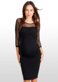 Black Dotted Lace Bamboo Maternity Dress