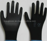 13 Gauge Black Polyester Gloves with PU Coated for Electronic Industry
