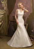 Deep-V Neckline Satin Broach Wedding Dresses (WMA012)