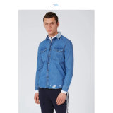 Fashion Blue Long Sleeves Men Denim Shirts with Holes by Fly Jeans