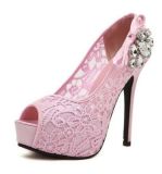 Wholesale Fish Mouth Rhinestone Lace Breathable Waterproof Platform High-Heeled Sandals