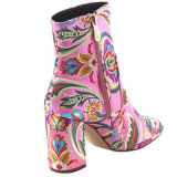 Women's Chunky High Heel Floral Embroidery Ankle Booties