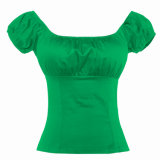 Sexy Women Tops off Shoulder Green Cotton Latest Design Clothes