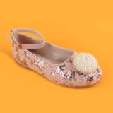 Kids Girl Pink Lace Ankel Strap Flats Shoes with Pearl Decpration