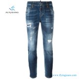 Fancy Washed Distressed Cropped Women Denim Jeans