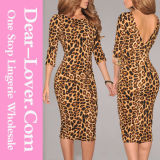 Leopard Print Low V Back MIDI Dress