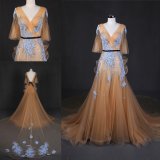 Real Embroidery Orange Evening Gown with Long Train 2018