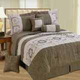 Micro Suede Patchwork and Embroidery Design Queen/King Size Bedding Set