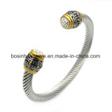 Stainless Steel Twist Rope Bracelet with Vintage Crystal Ends